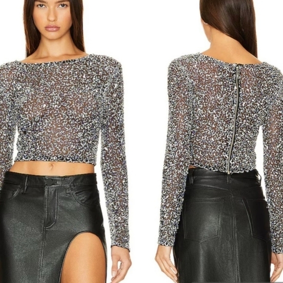 Retrofete Tops - Retrofete Elegant Black and White Sheer Top